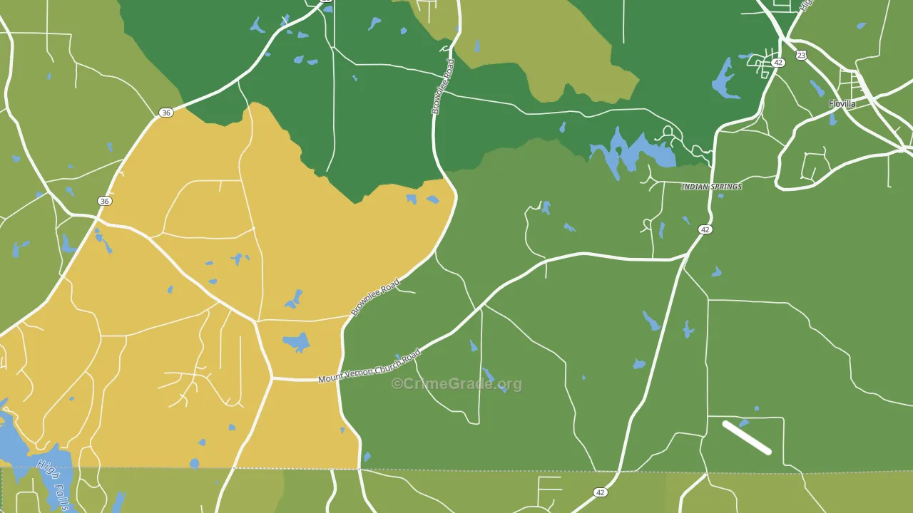 Indian Springs, GA Map of Robbery Rates