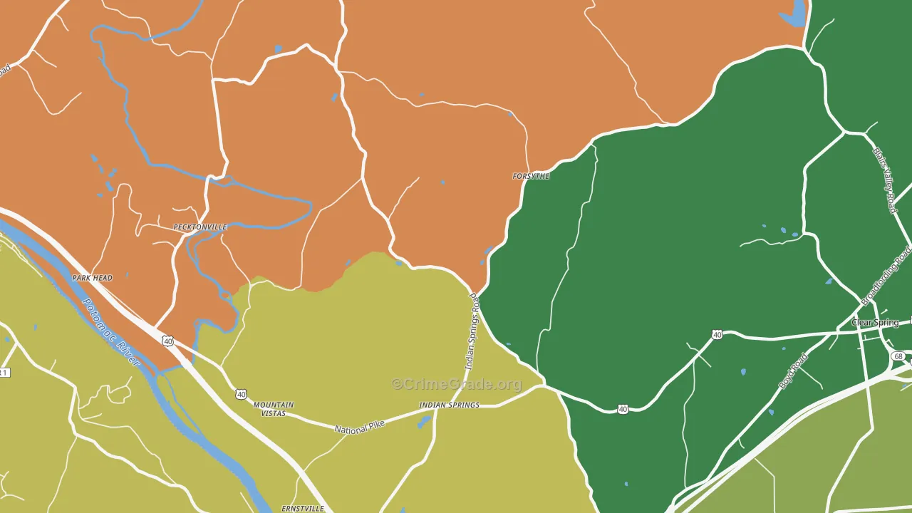 Indian Springs, MD Map of Robbery Rates
