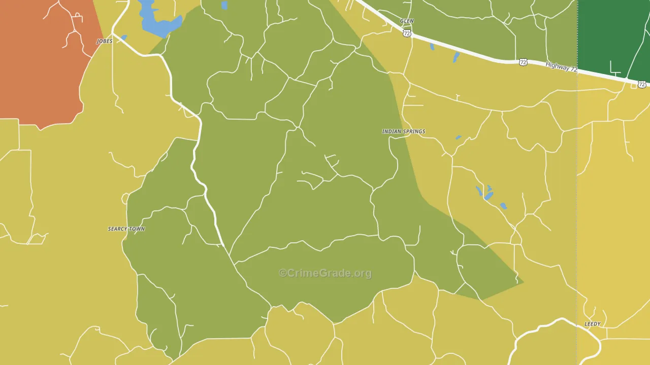 Indian Springs, MS Map of Robbery Rates
