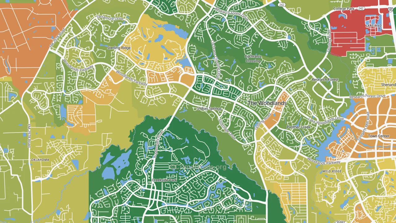 Indian Springs, The Woodlands, TX Map of Robbery Rates
