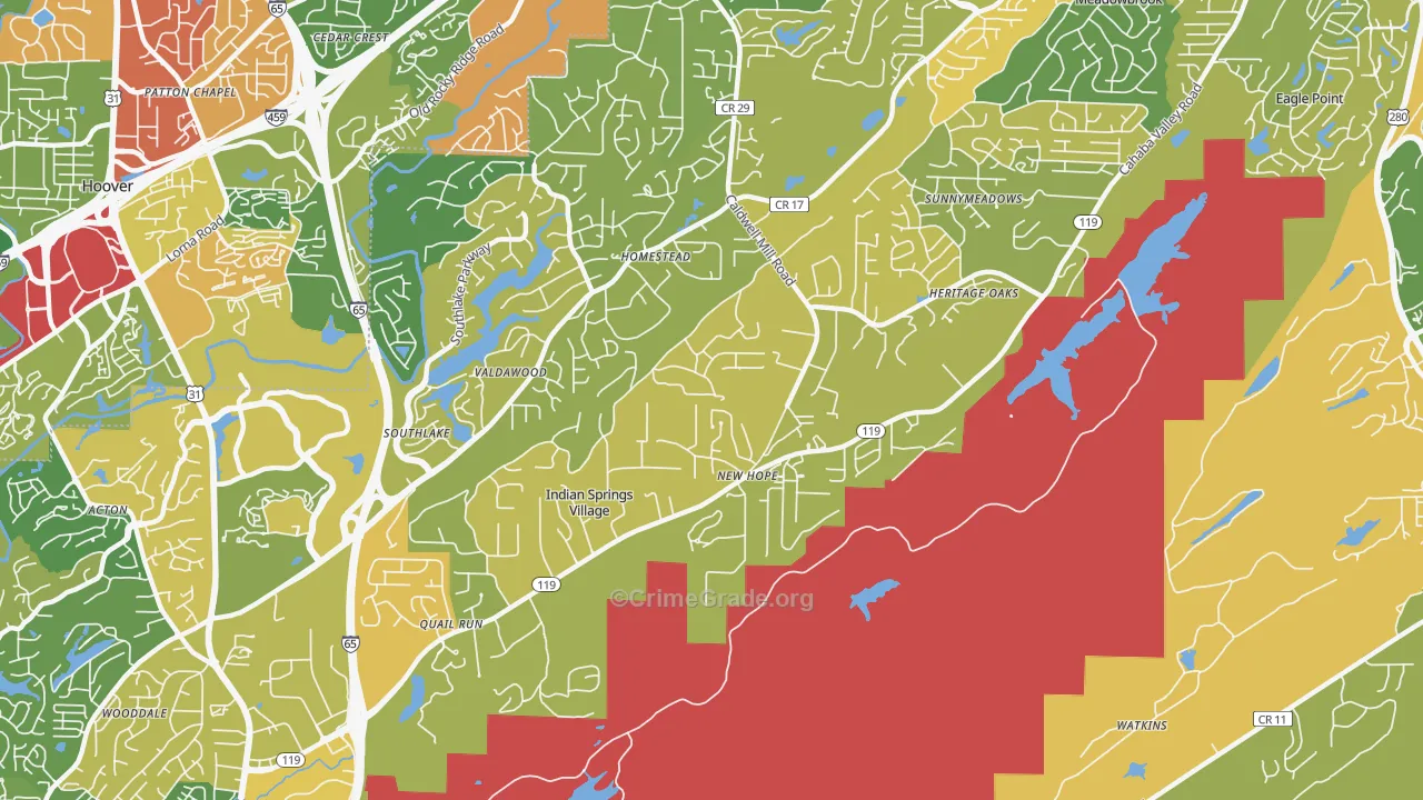 Indian Springs Village, AL Map of Robbery Rates