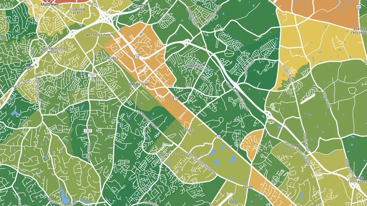 Indian Trail, NC Map of Robbery Rates
