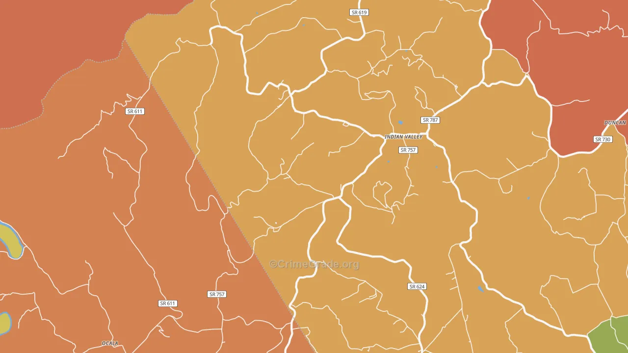 Indian Valley, VA Map of Robbery Rates