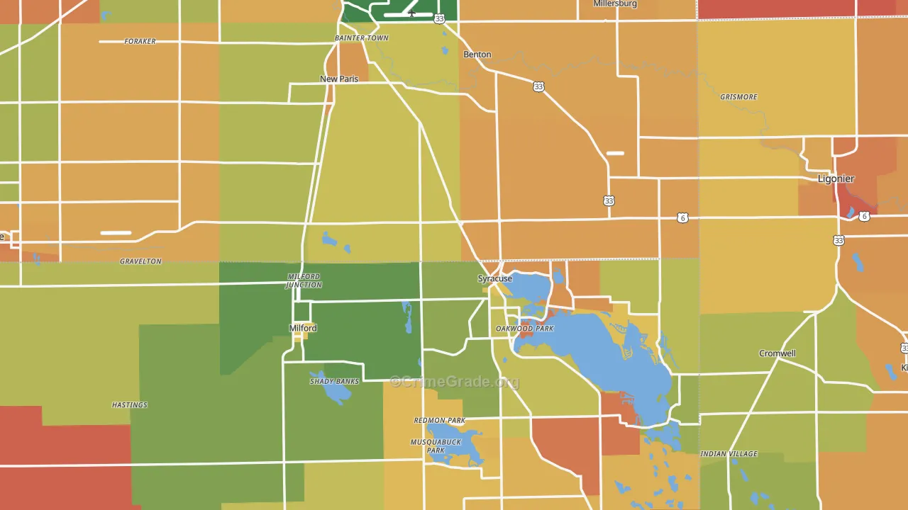 Indian Village, IN Map of Robbery Rates