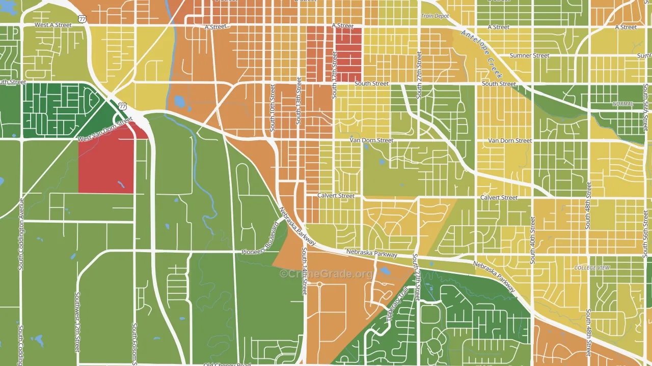 Indian Village, Lincoln, NE Map of Robbery Rates