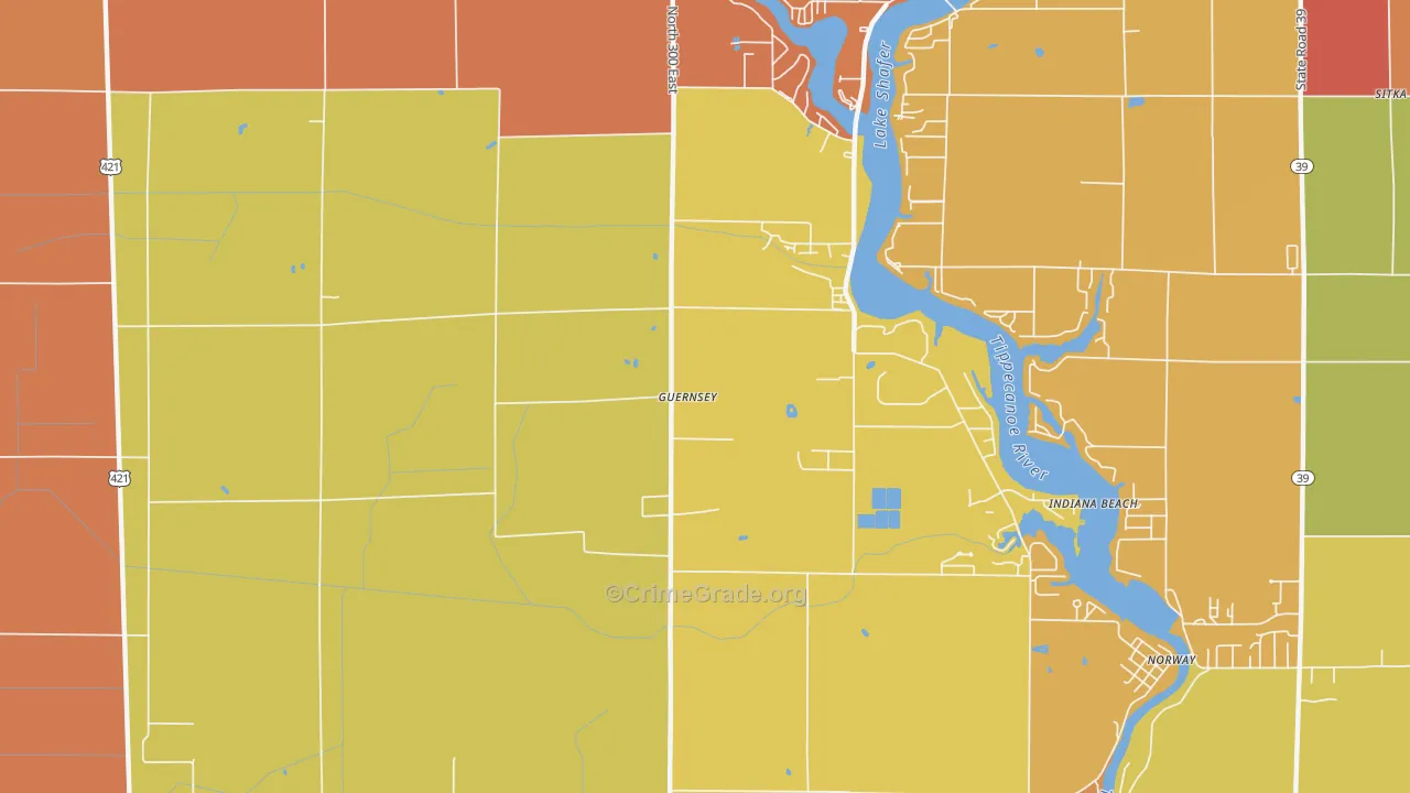 Indiana Beach, IN Map of Robbery Rates