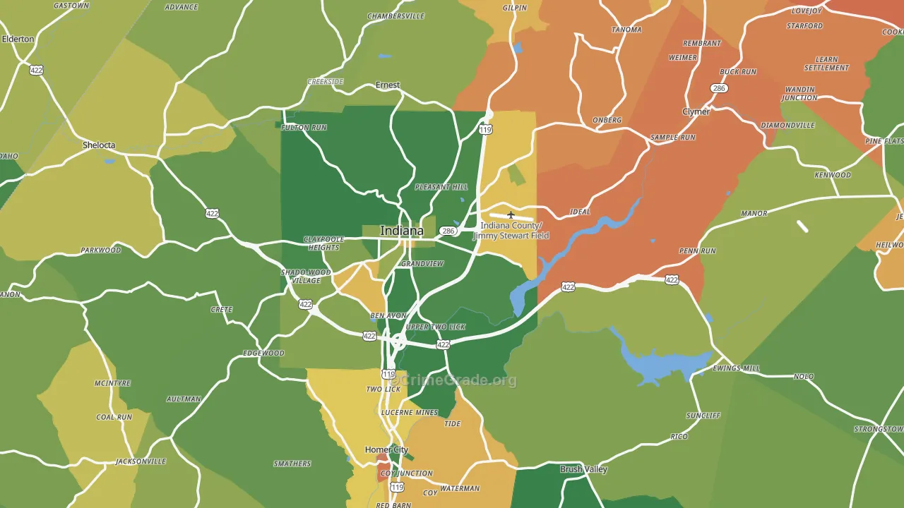 Indiana County, PA Map of Robbery Rates