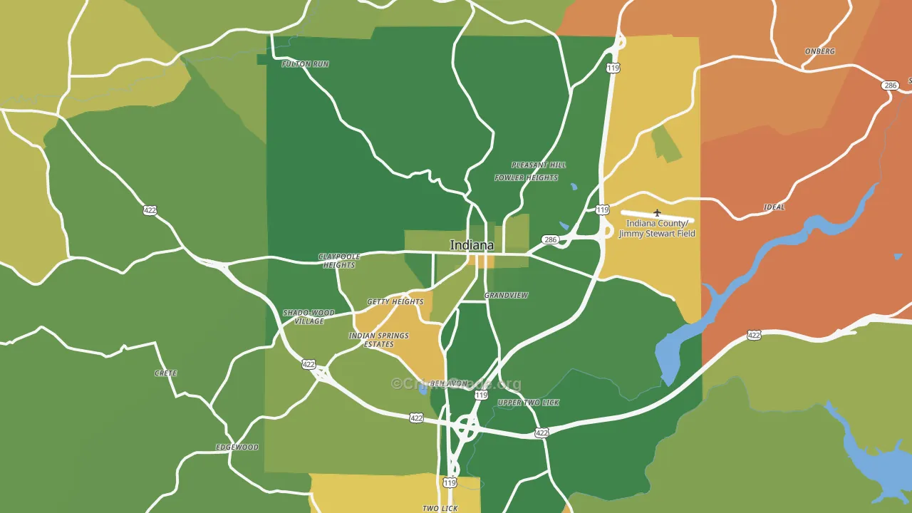 Indiana, PA Map of Robbery Rates
