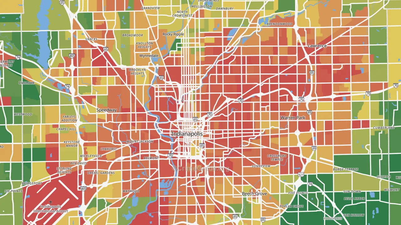 Indianapolis, IN Map of Robbery Rates