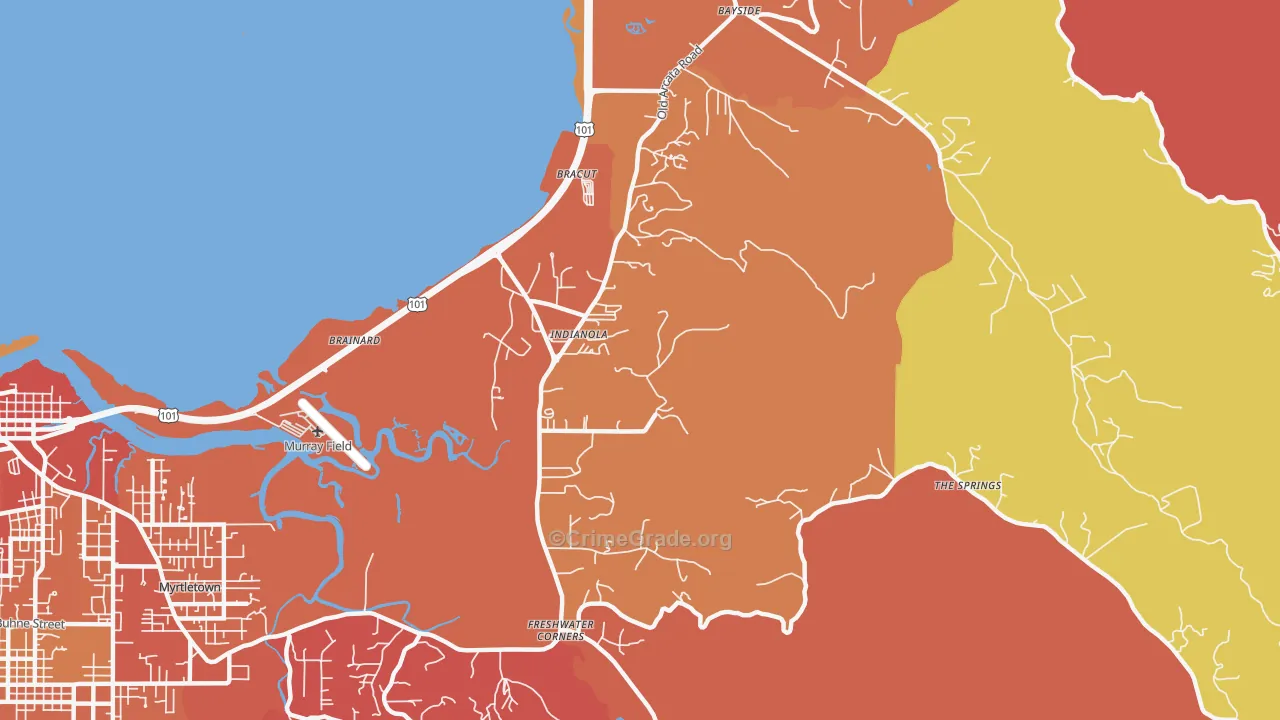 Indianola, CA Map of Robbery Rates