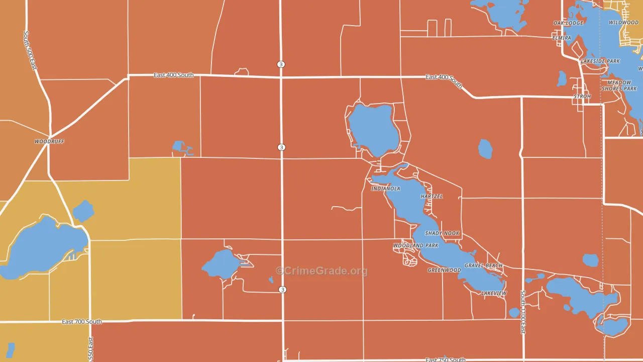 Indianola, IN Map of Robbery Rates