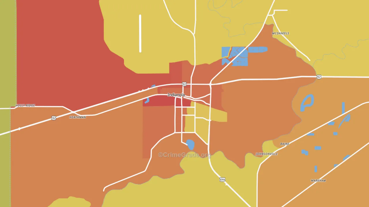 Indianola, MS Map of Robbery Rates