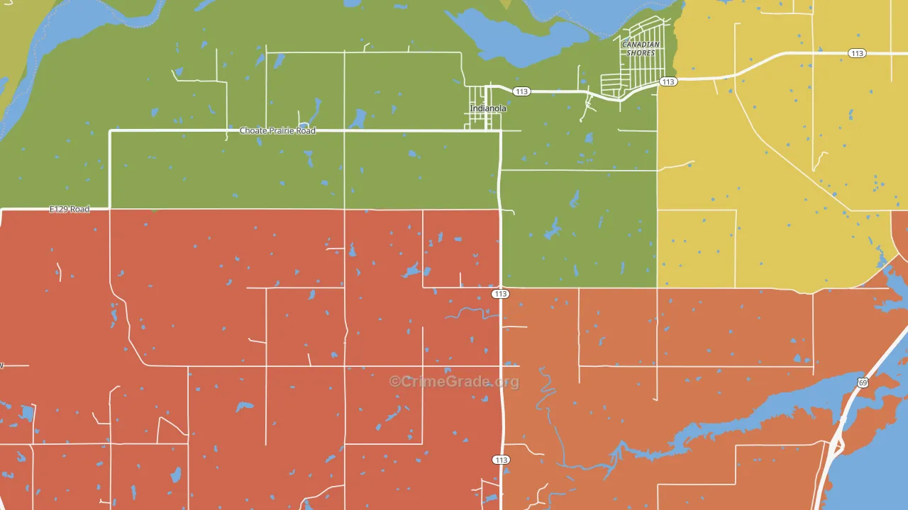 Indianola, OK Map of Robbery Rates