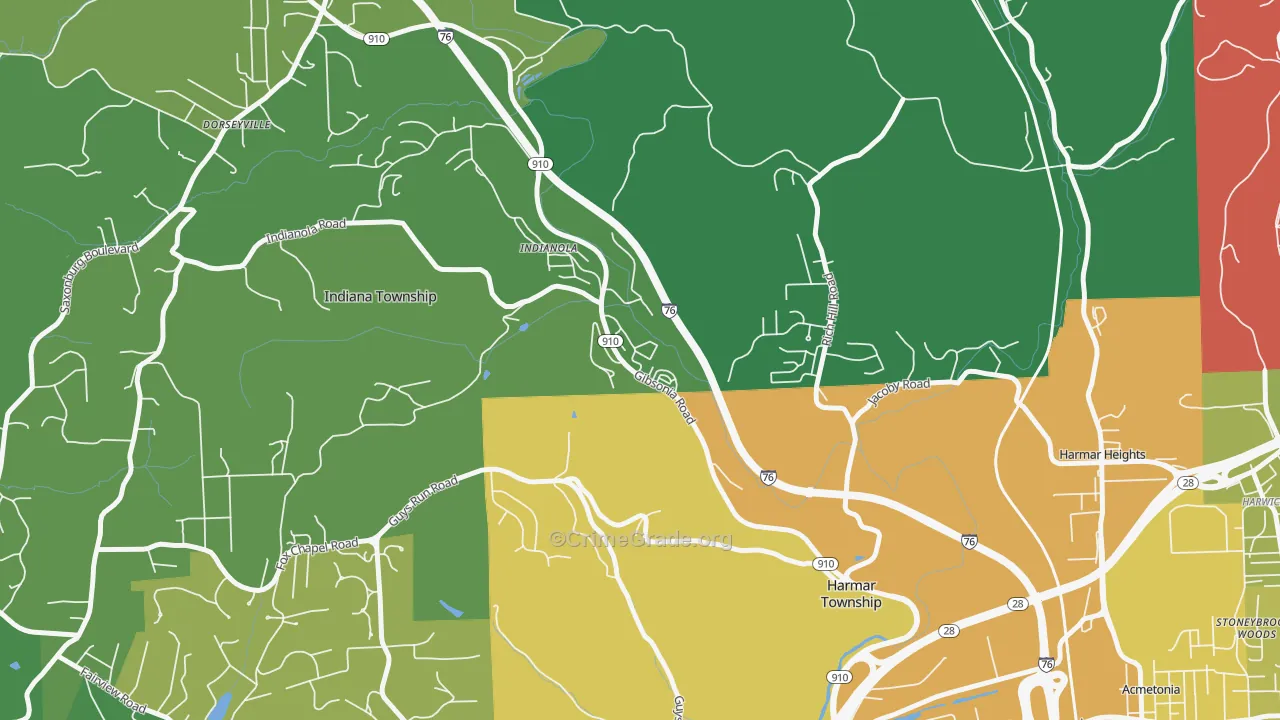 Indianola, PA Map of Robbery Rates