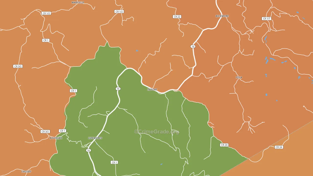Indore, WV Map of Robbery Rates