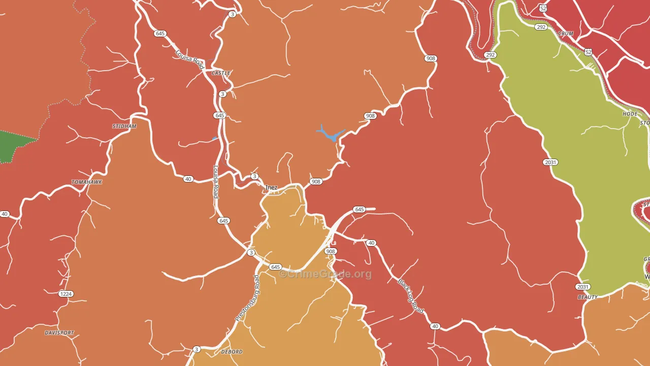 Inez, KY Map of Robbery Rates