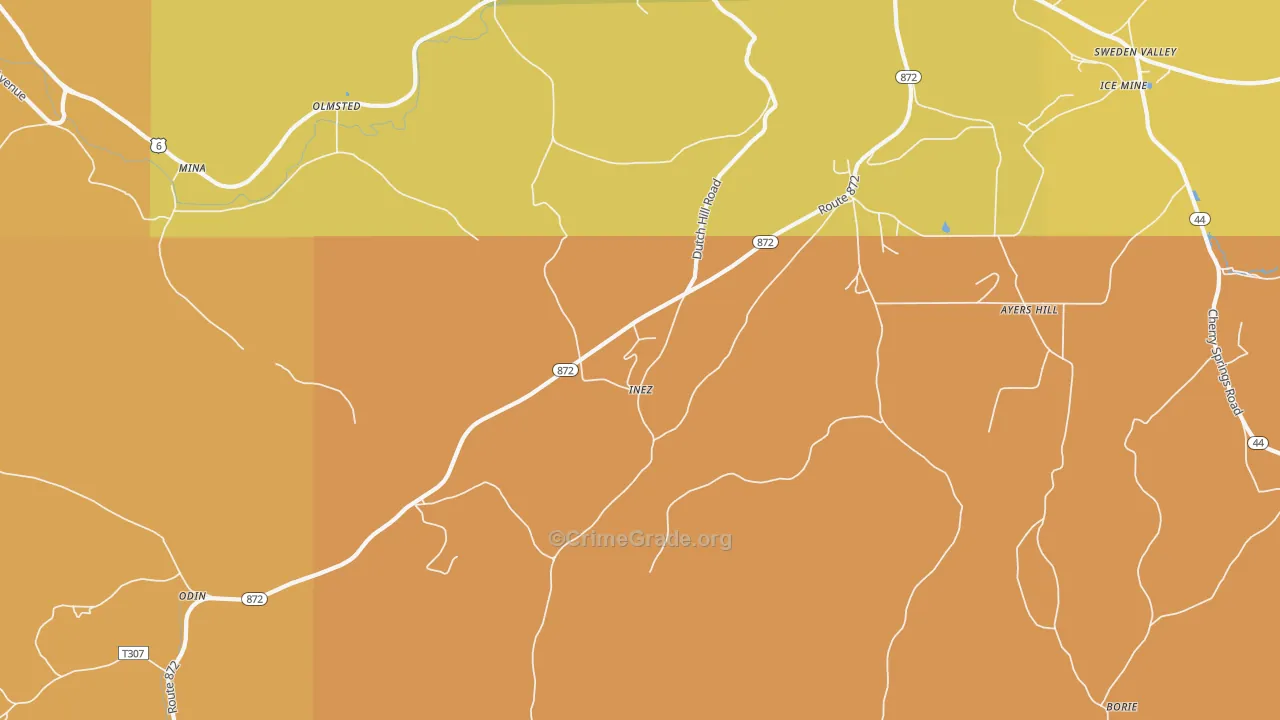 Inez, PA Map of Robbery Rates