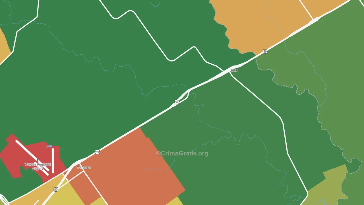 Inez, TX Map of Robbery Rates