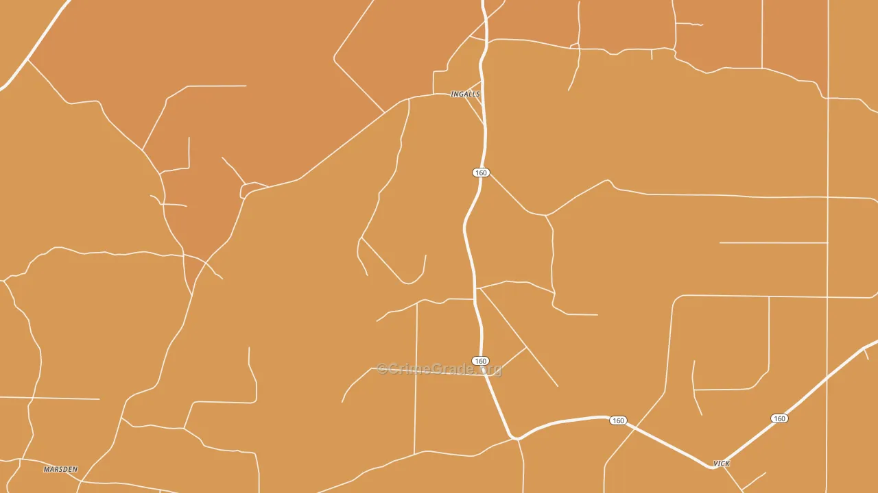Ingalls, AR Map of Robbery Rates