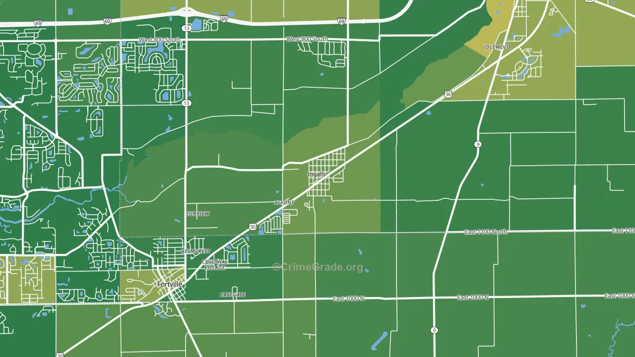 Ingalls, IN Map of Robbery Rates