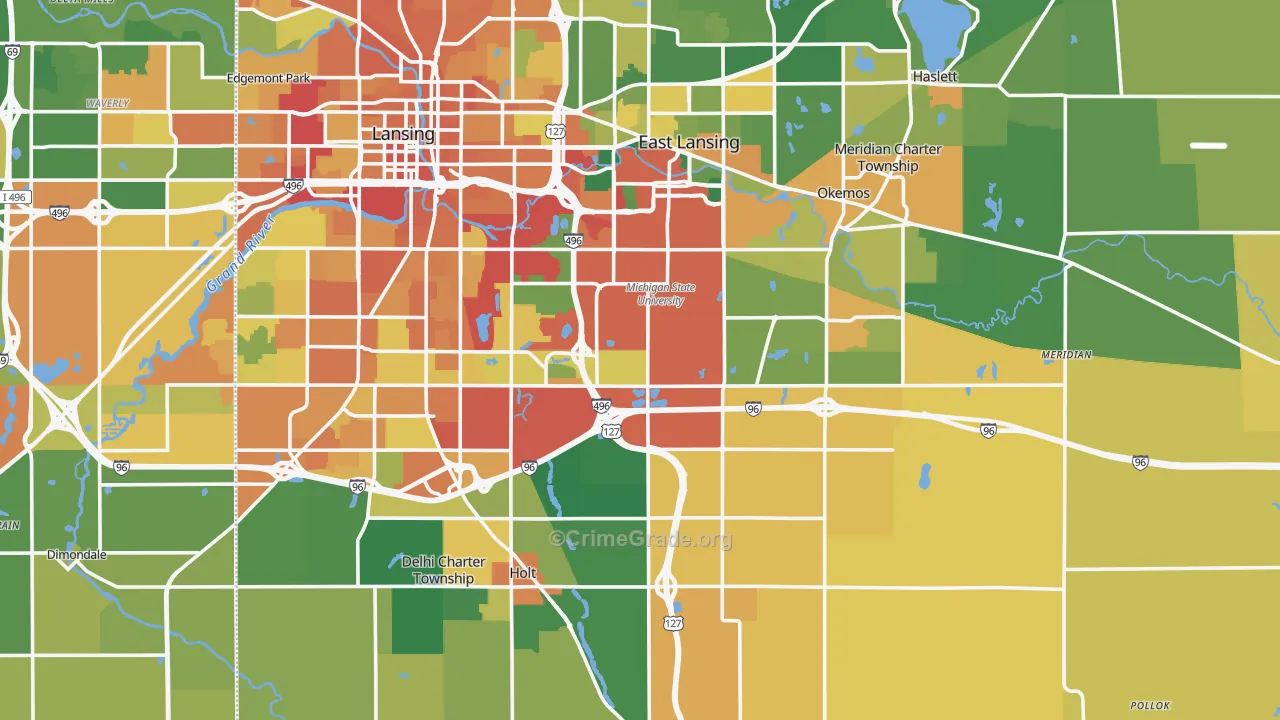 Ingham County, MI Map of Robbery Rates