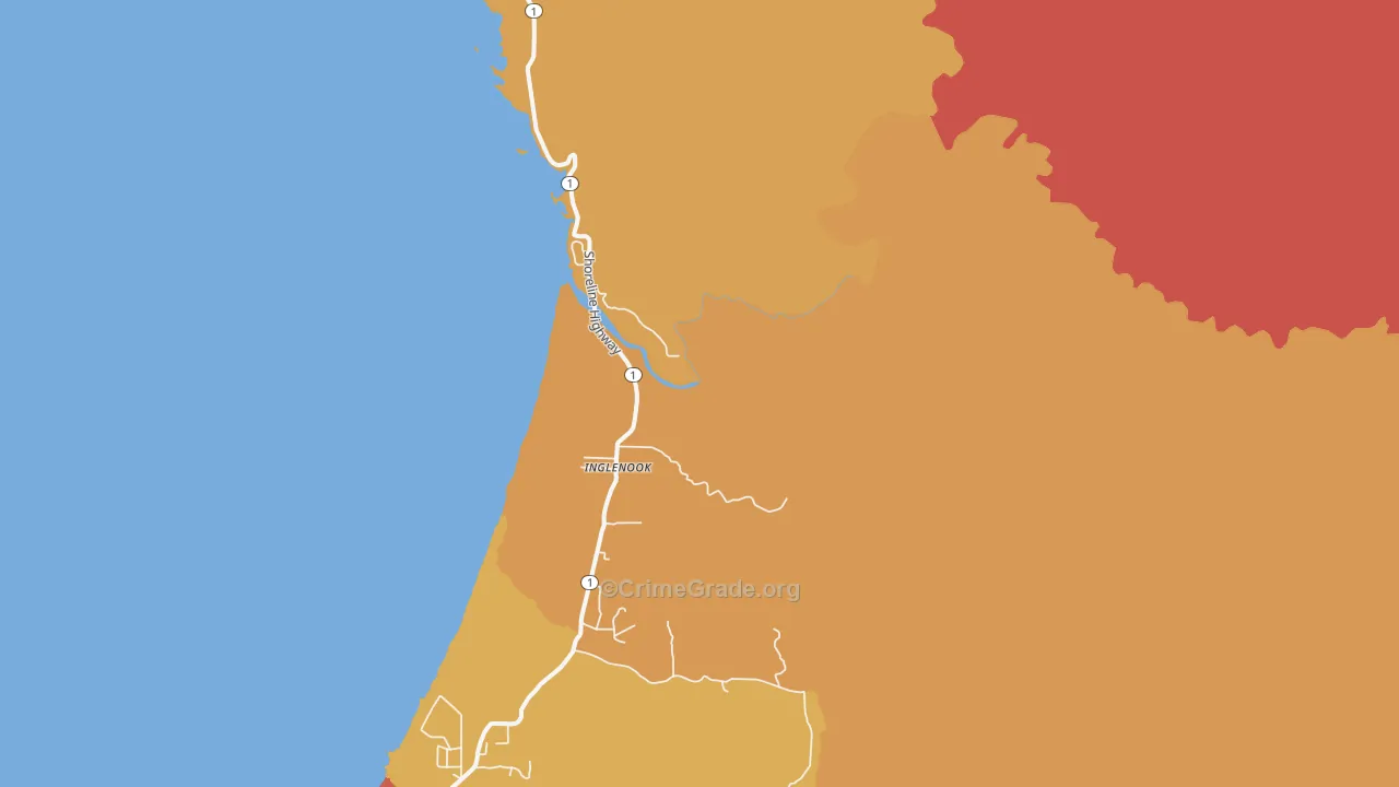 Inglenook, CA Map of Robbery Rates