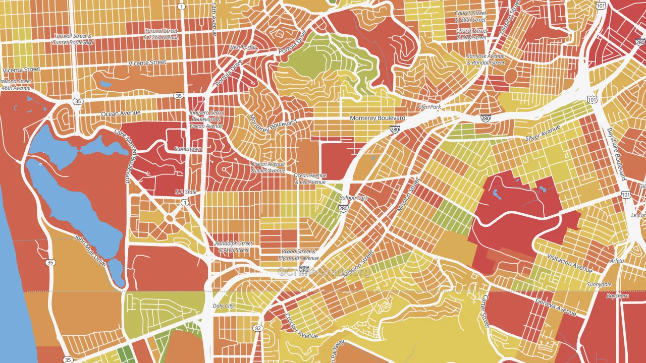 Ingleside, San Francisco, CA Map of Robbery Rates