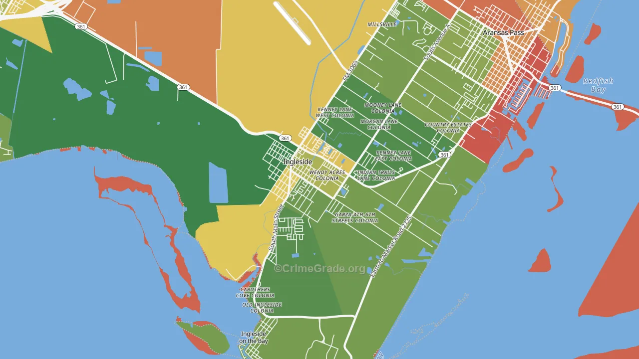 Ingleside, TX Map of Robbery Rates