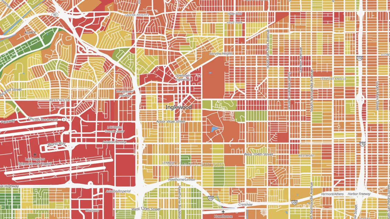 Inglewood, CA Map of Robbery Rates