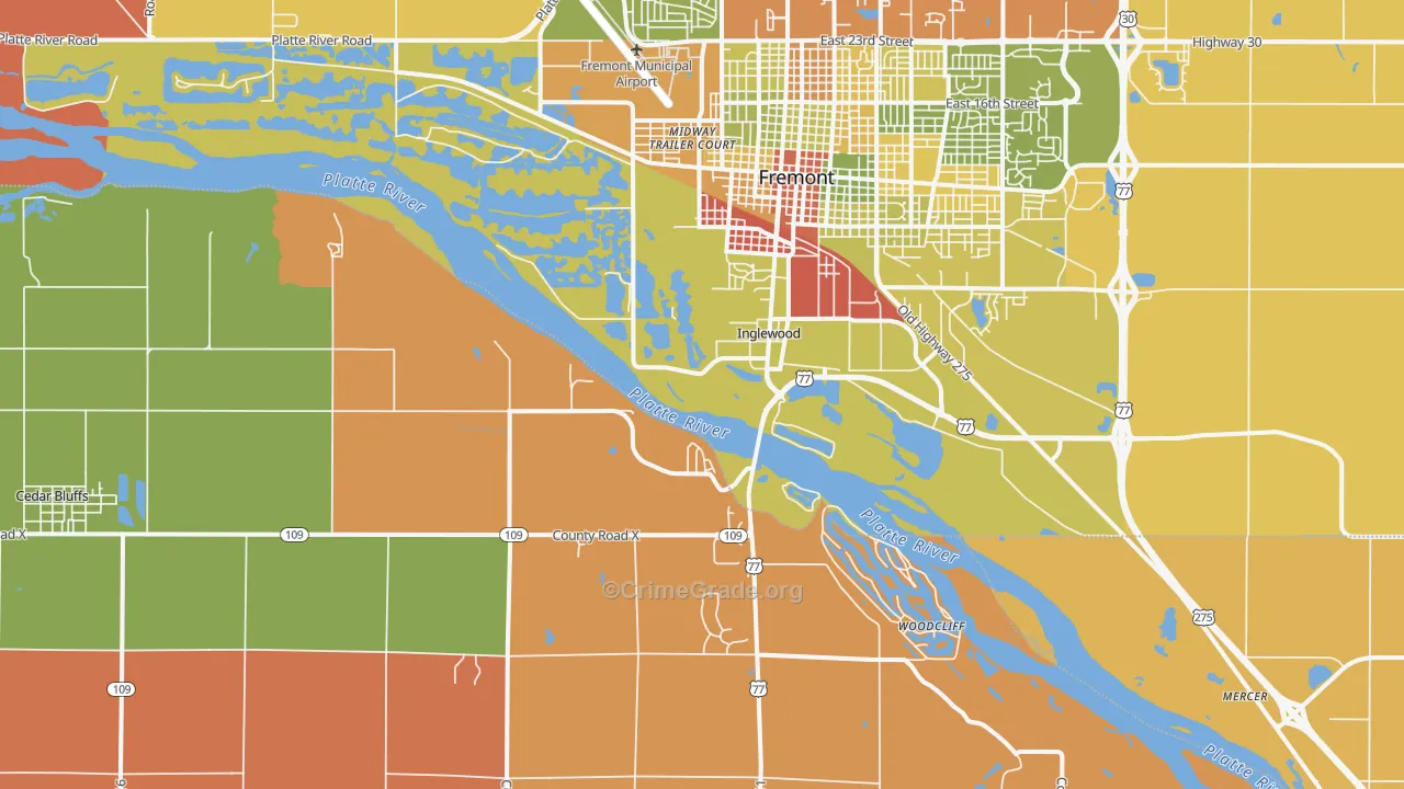 Inglewood, NE Map of Robbery Rates