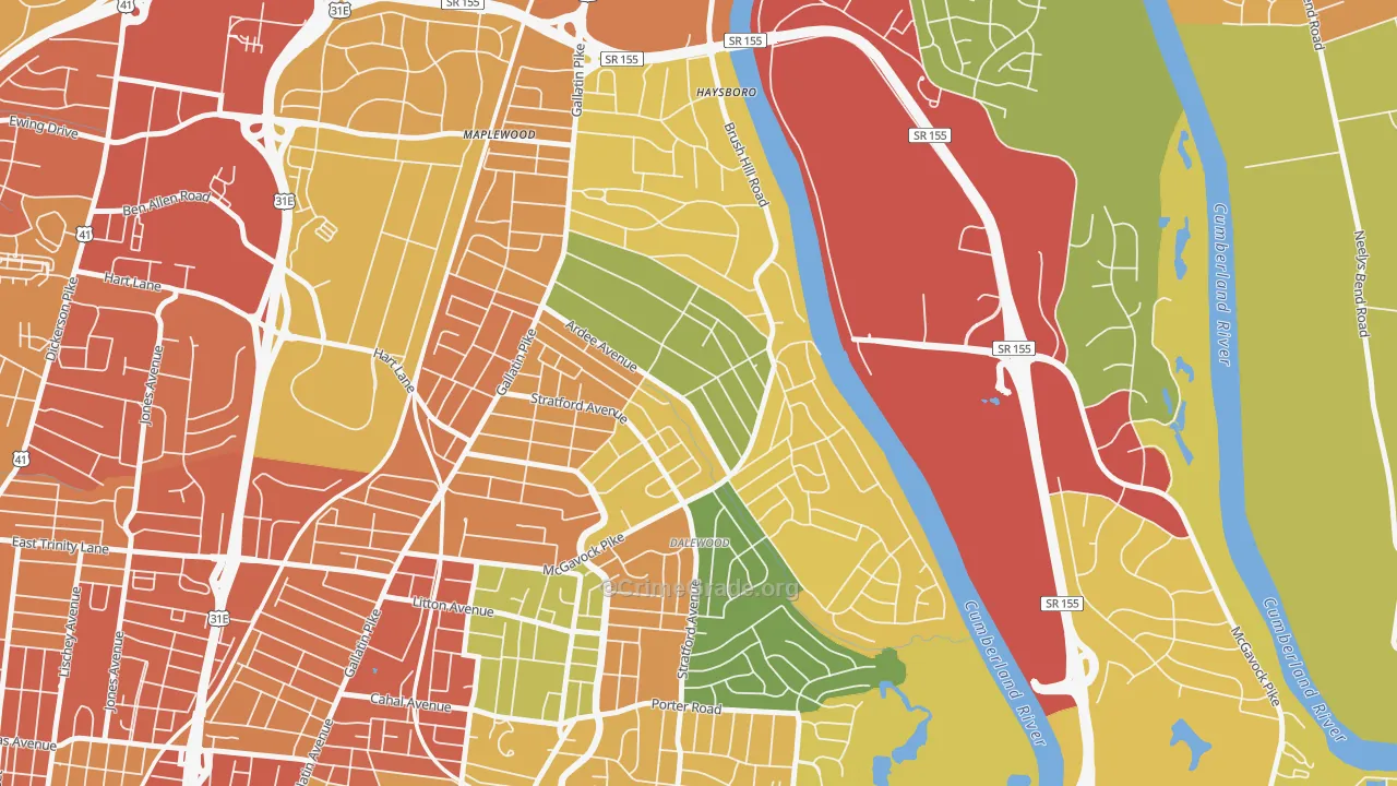 Inglewood-Riverwood, Nashville, TN Map of Robbery Rates