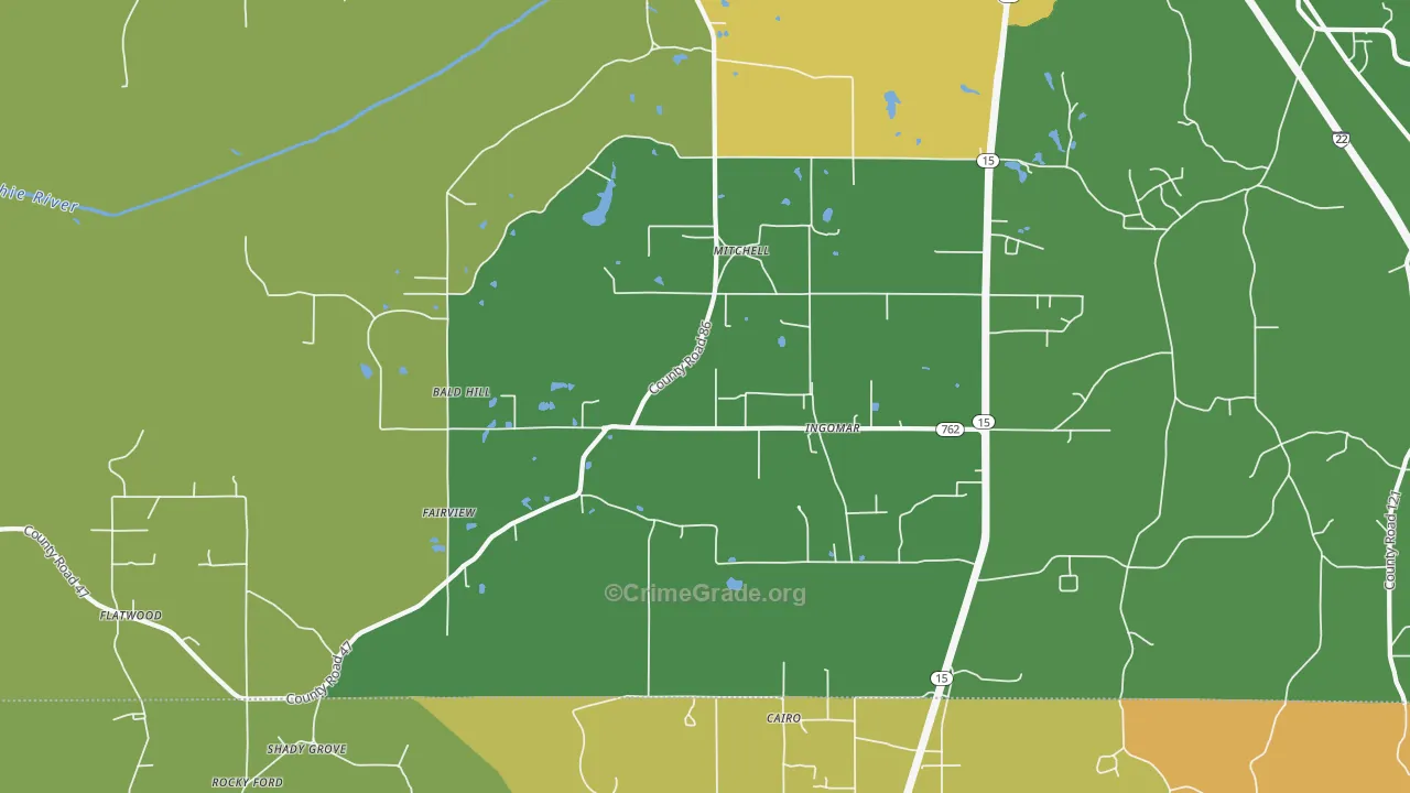 Ingomar, MS Map of Robbery Rates