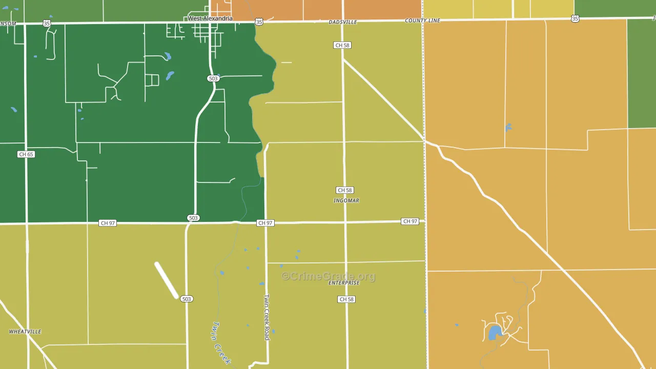 Ingomar, OH Map of Robbery Rates