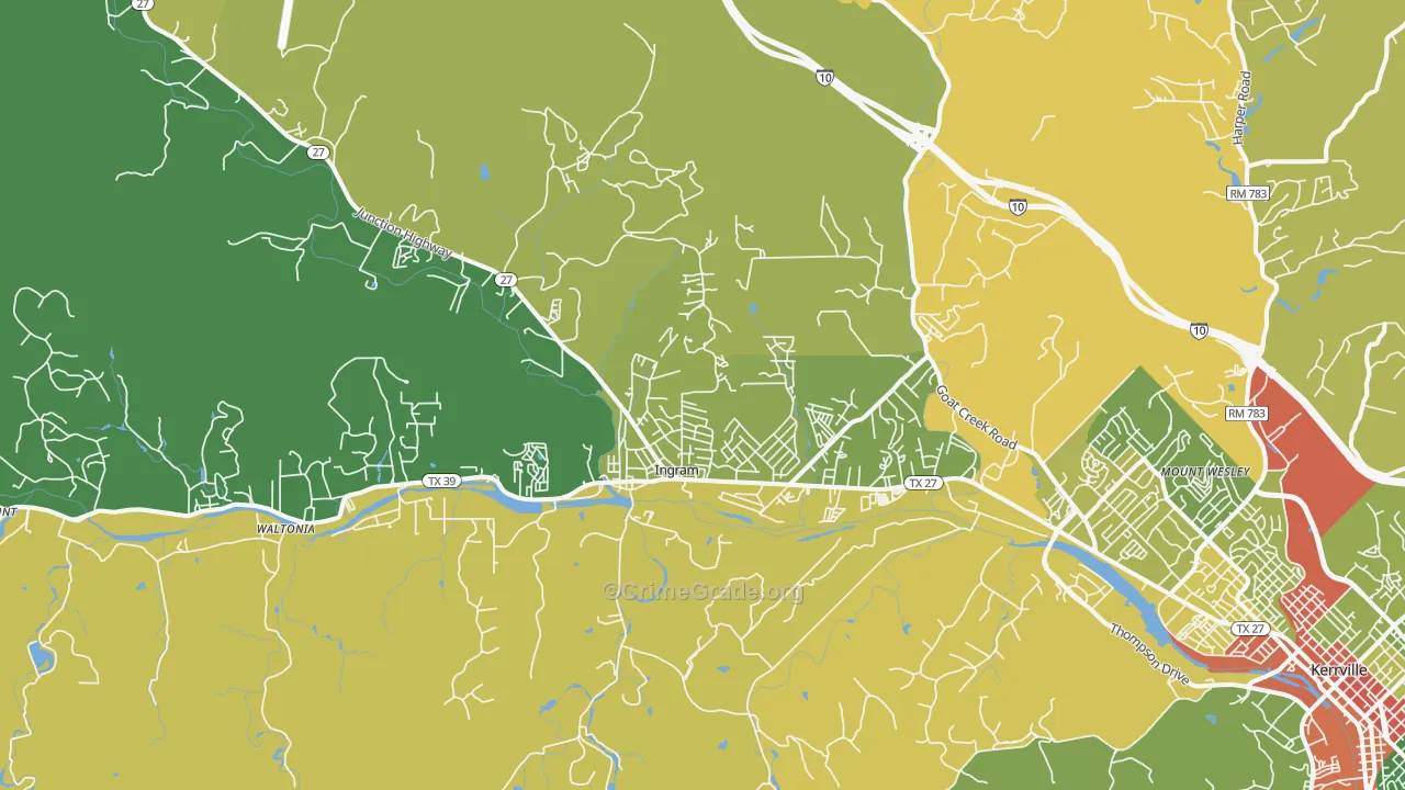 Ingram, TX Map of Robbery Rates