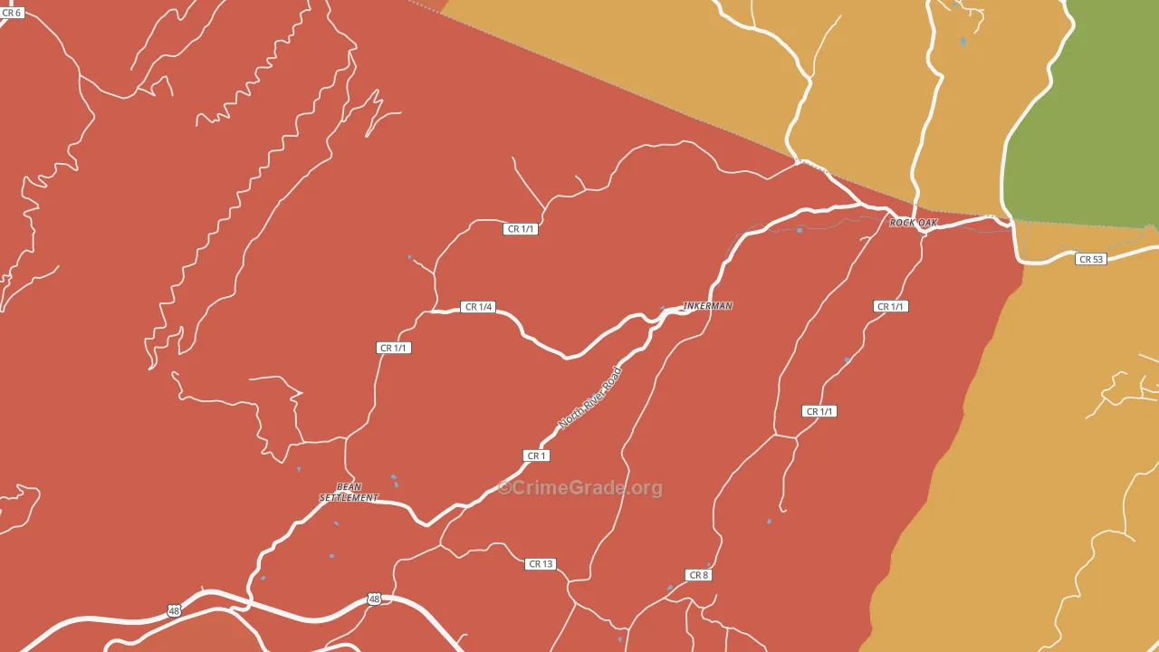 Inkerman, WV Map of Robbery Rates