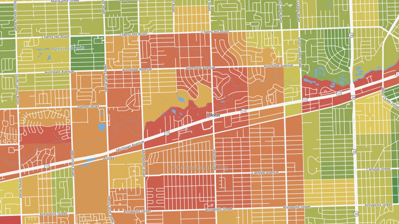Inkster, MI Map of Robbery Rates