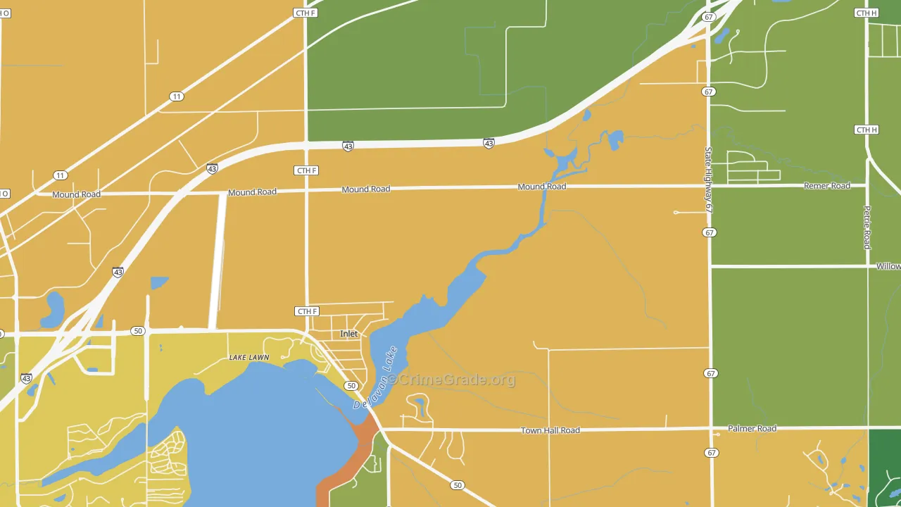 Inlet, WI Map of Robbery Rates