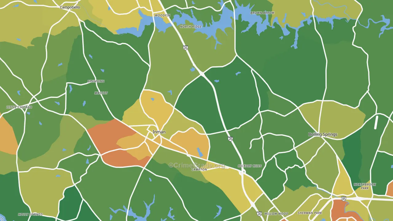Inman, SC Map of Robbery Rates