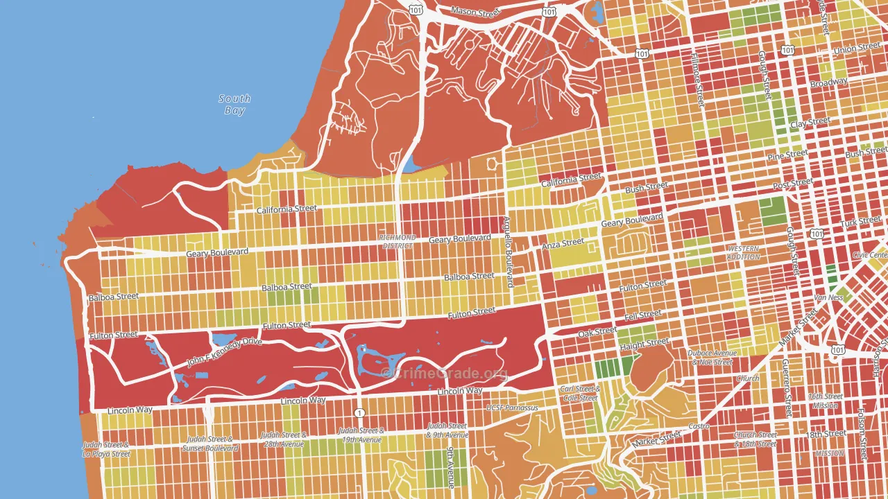 Inner Richmond, San Francisco, CA Map of Robbery Rates