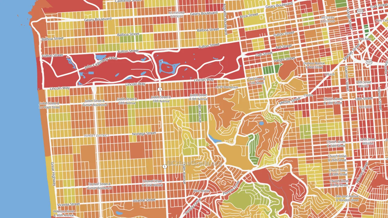 Inner Sunset, San Francisco, CA Map of Robbery Rates