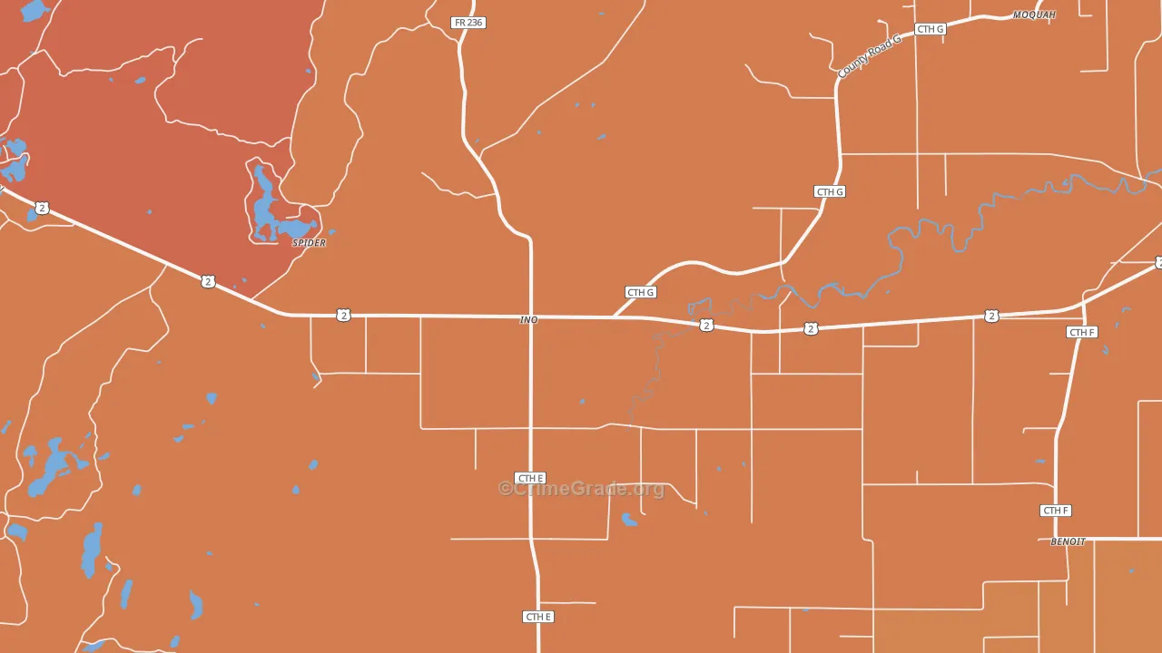 Ino, WI Map of Robbery Rates