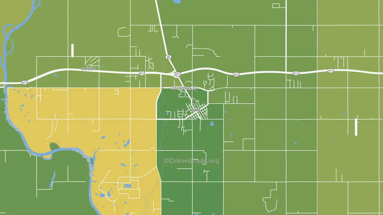 Inola, OK Map of Robbery Rates