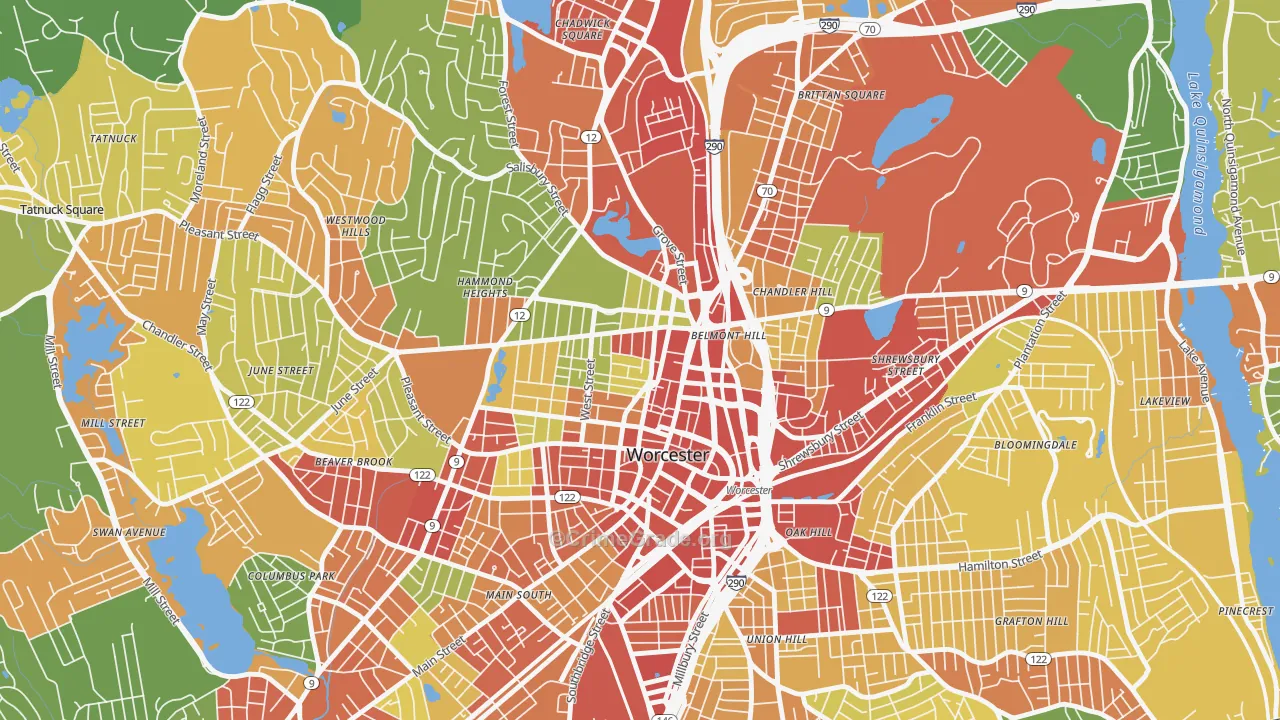 Institute Park, Worcester, MA Map of Robbery Rates