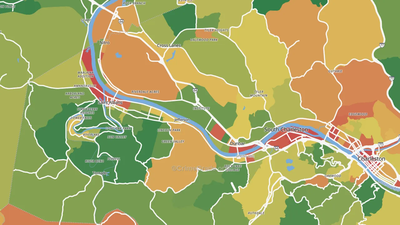 Institute, WV Map of Robbery Rates