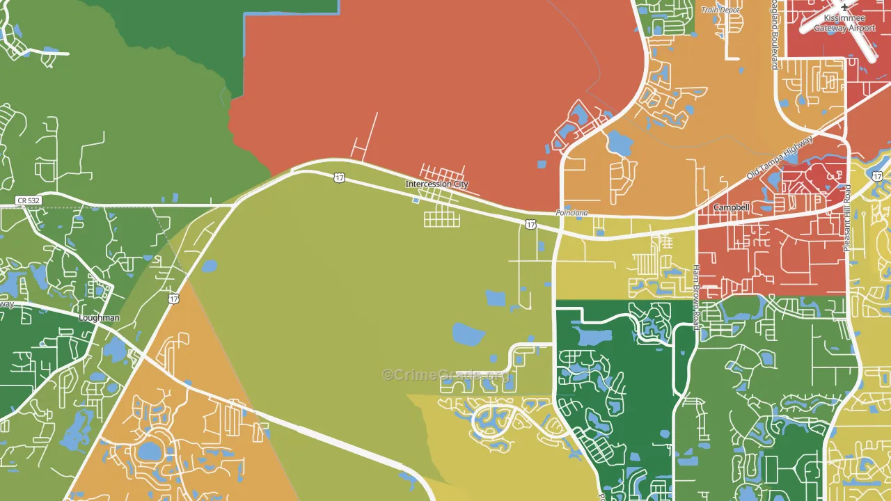 Intercession City, FL Map of Robbery Rates