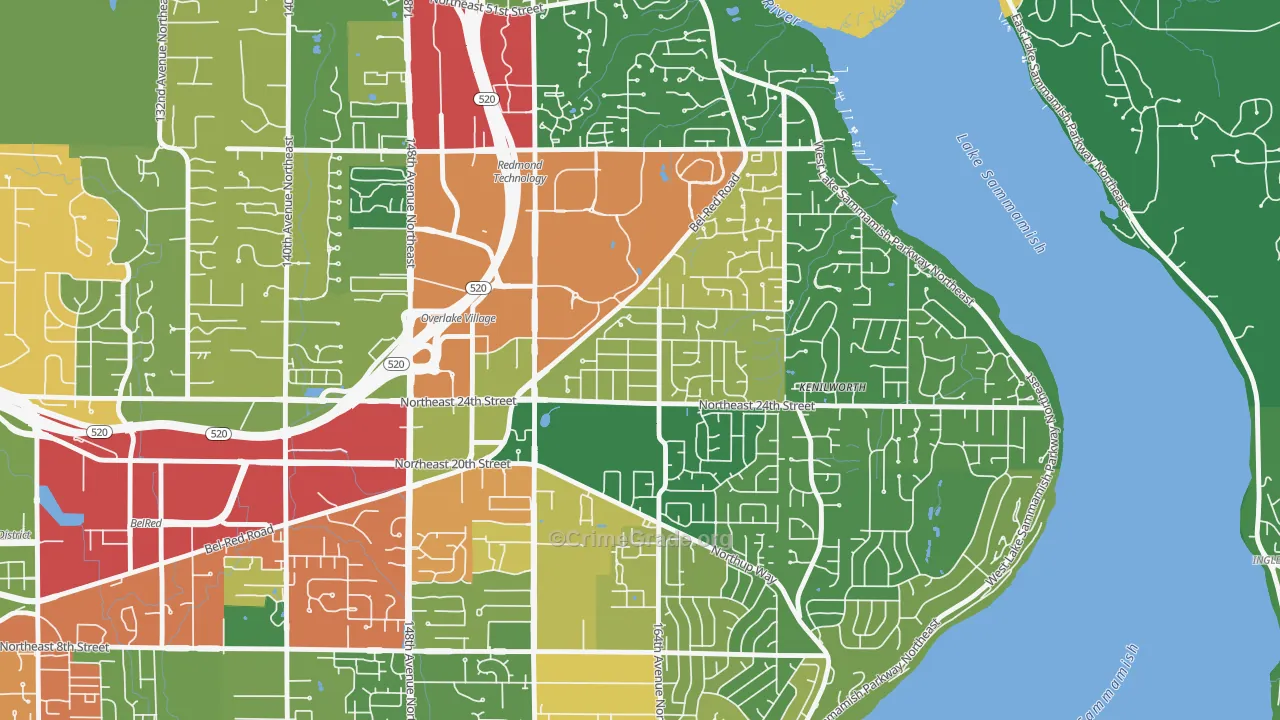 Interlake, Bellevue, WA Map of Robbery Rates