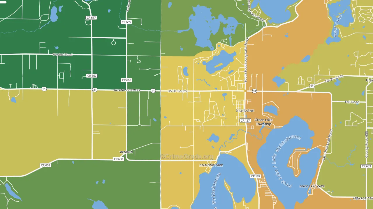 Interlochen, MI Map of Robbery Rates
