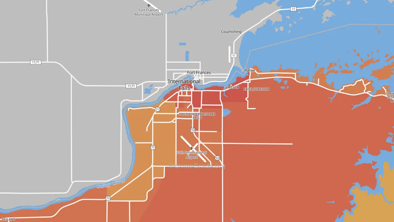 International Falls, MN Map of Robbery Rates