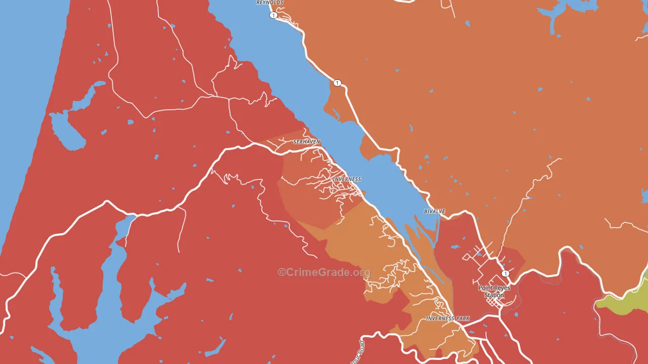 Inverness, CA Map of Robbery Rates