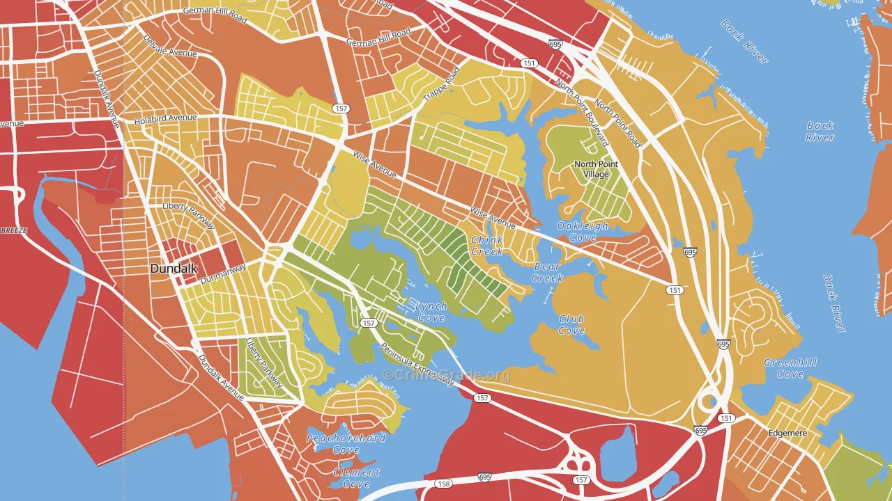 Inverness, Dundalk, MD Map of Robbery Rates